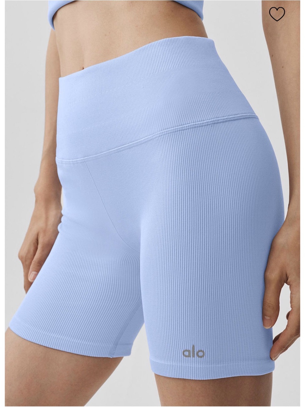 ALO Yoga Ribbed High-Rise Bike Shorts in Pale Blue
